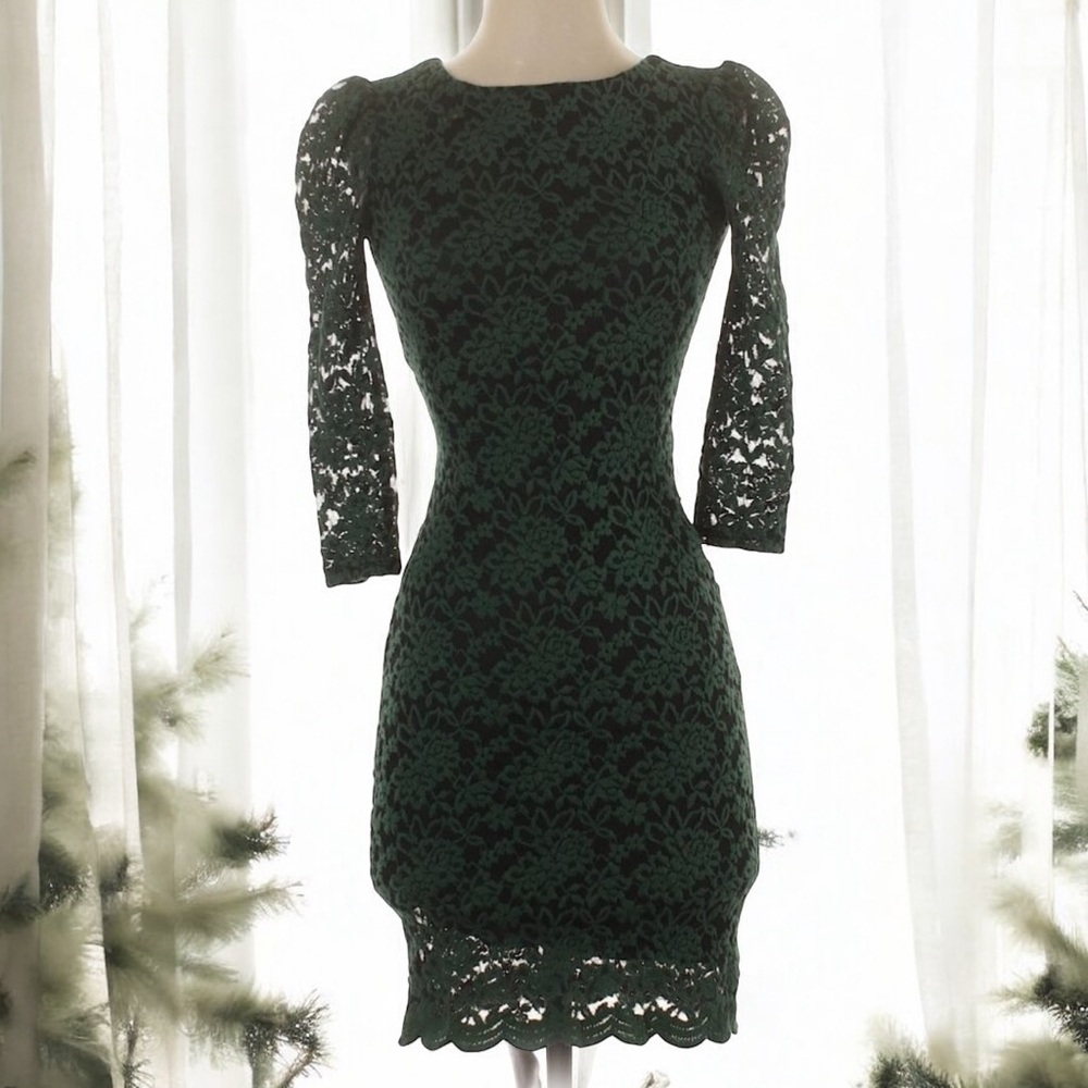 Olive Green Lace Mid-Sleeve Dress | Size 3-4 (US Small) - Picture 3 of 14